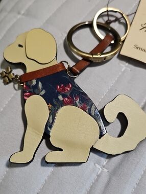 Patricia Nash Cream and Floral Leather Dog Keychain
